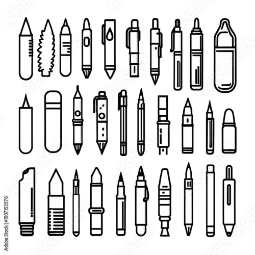 文房具とペンの線画アイコン｜Stationery and Pen Line Icons
