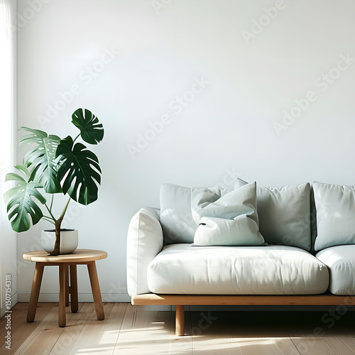Minimal Scandinavian Living Room Interior with Natural Light and Wooden Furniture