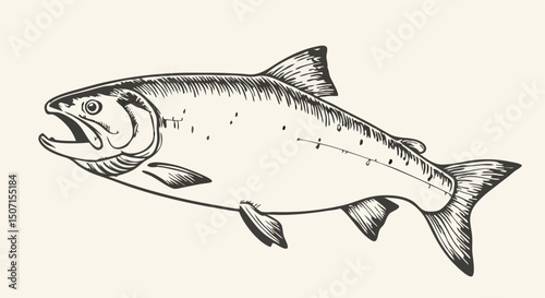Hand-drawn Chinook Salmon Illustration, Fish Drawing