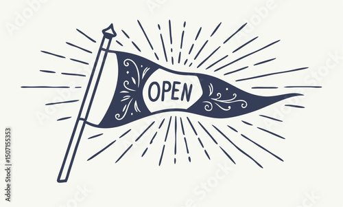 Open Sign Vintage Pennant Flag Illustration