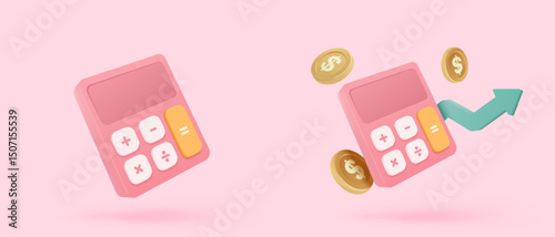 3d minimal calculator icon for accounting financial management. math device calculate tax audit with buttons simplicity. 3d calculator for accounting finance vector icon render illustration