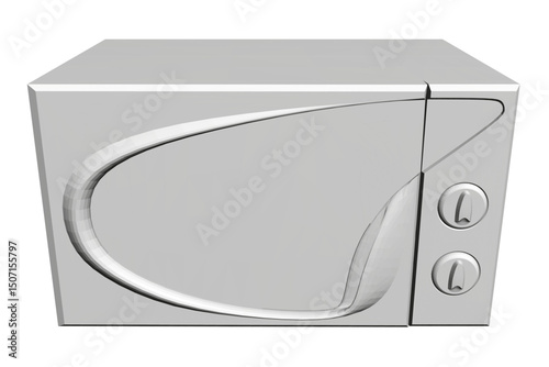 A white microwave oven with a curved door. The microwave is turned off. The microwave is a simple design with no additional features