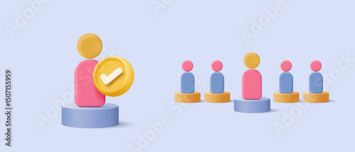 3D people in team leader symbol of teamwork. Problem-solving, business challenge in leadership connection to people, partnership concept. 3d teamwork idea icon vector render illustration