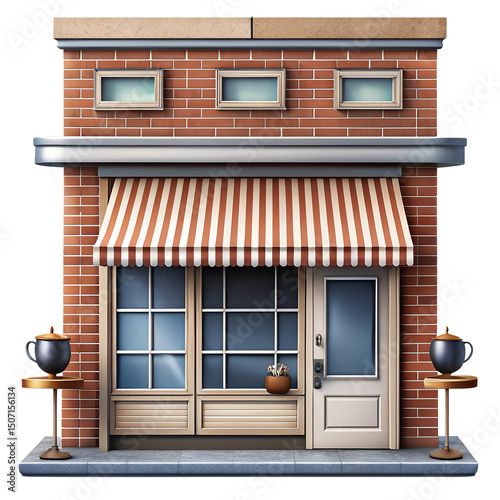 Classic Shopfront with Awning and Glass Windows Illustration