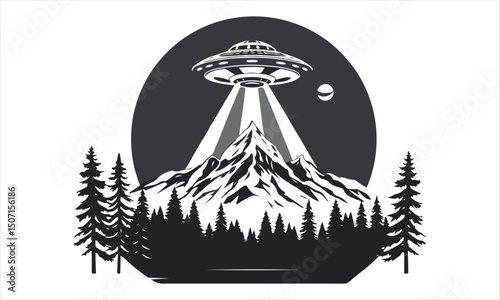 UFO Spaceship Above Horizon Logo Design