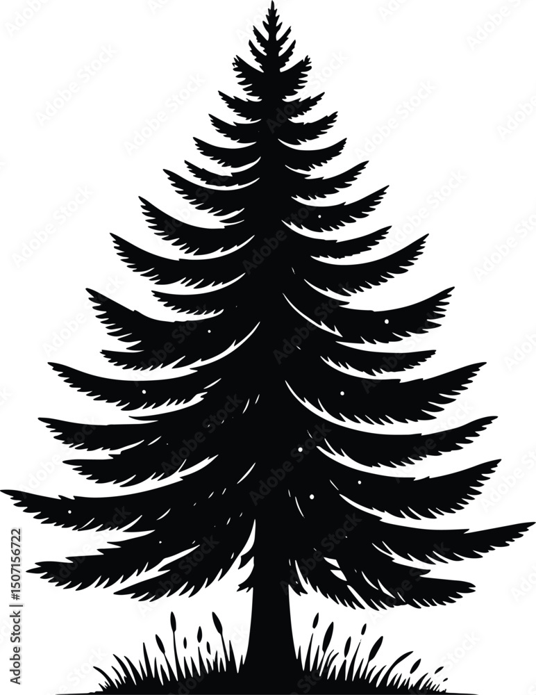 Obraz premium Pine tree vector silhouette illustration isolated on a white background