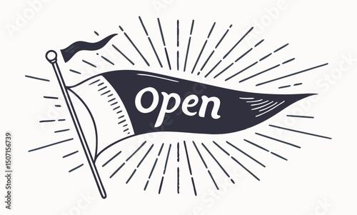 Open Sign Vintage Pennant Banner Illustration