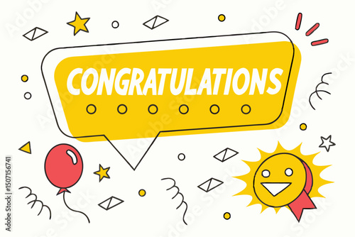 Congratulations! Festive Yellow Speech Bubble Graphic