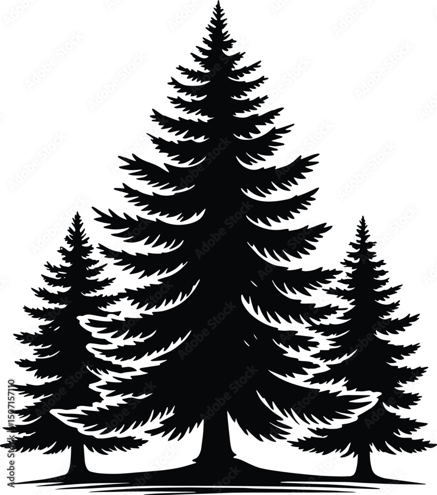 Obraz premium Pine tree vector silhouette illustration isolated on a white background