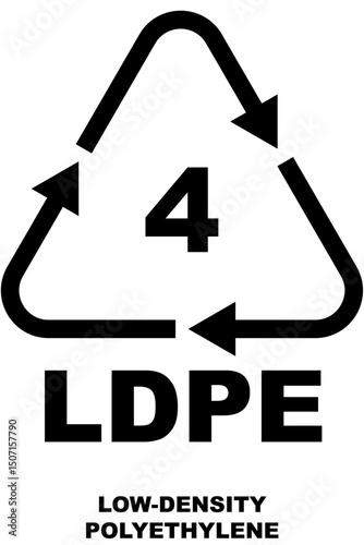 Plastic recycling code symbol for low-density polyethylene, triangle of arrows containing a number 4 with LDPE letters below.