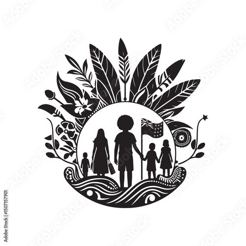 NAIDOC WEEK  Silhouette Vector Illustration, Solid White Background.
