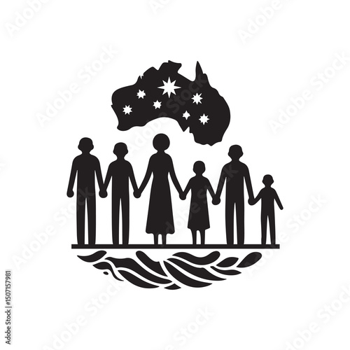 NAIDOC WEEK  Silhouette Vector Illustration, Solid White Background.