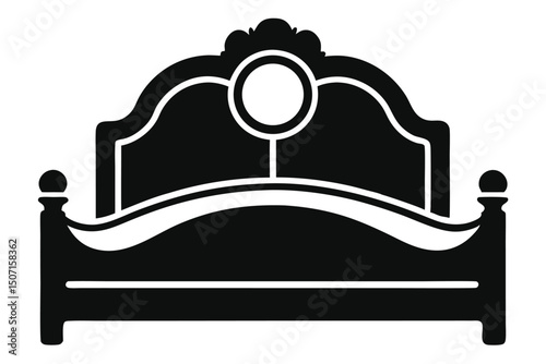 Ornate Bed Frame Silhouette with Round Headboard Design Element for Home Decor Projects