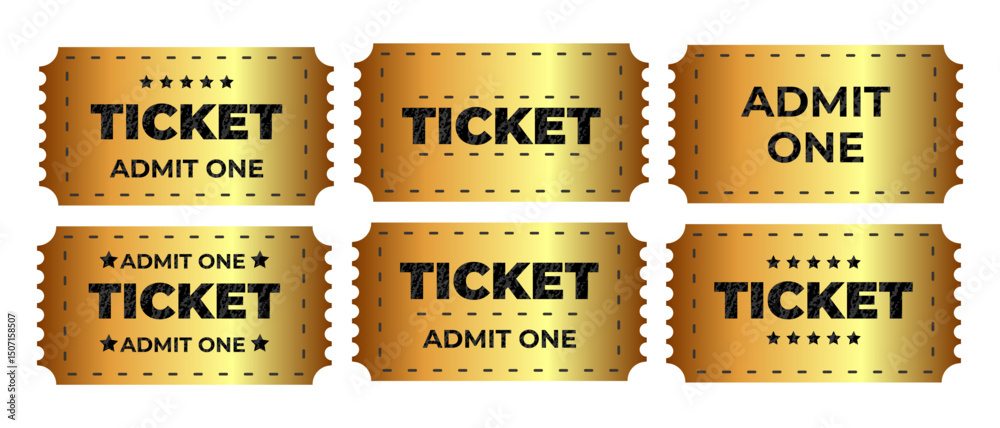 Fototapeta premium Golden Admit One Tickets grant access to exciting Events and Shows for premium entertainment