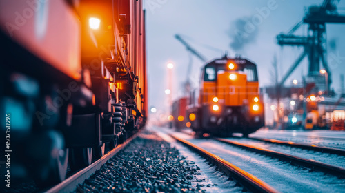 Night Cargo: Powerful locomotive hauling freight at twilight