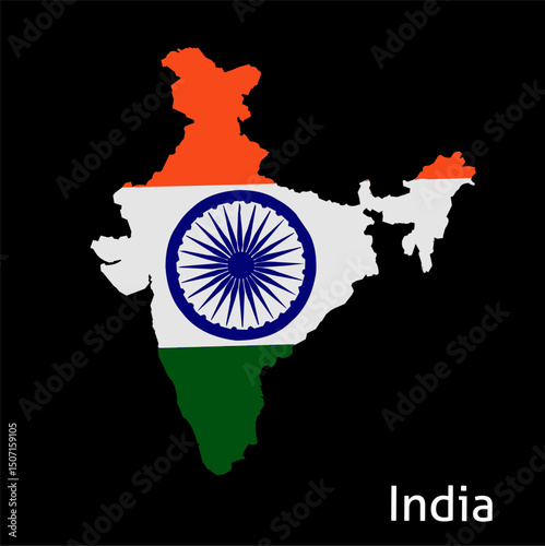 Vector illustration of India map with national flag design, representing the country’s cultural identity and patriotic symbolism.