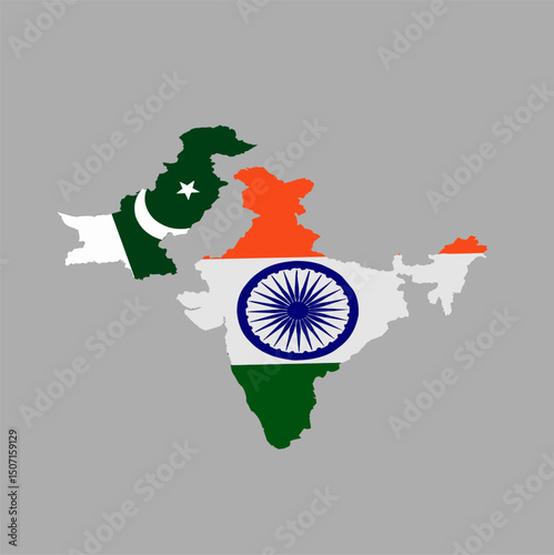 Vector illustration of India and Pakistan maps with national flag colors, highlighting geopolitical identity and national symbolism.
