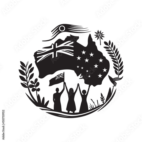 NAIDOC WEEK  Silhouette Vector Illustration, Solid White Background.