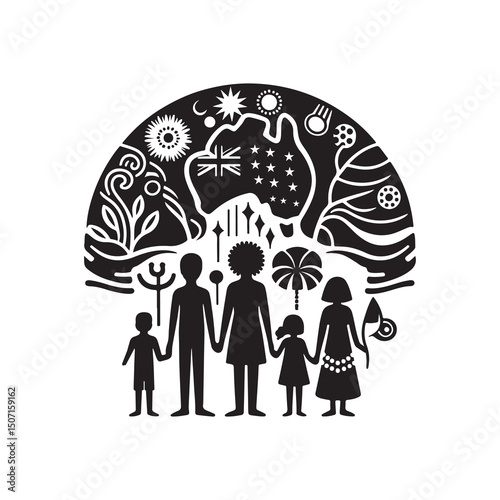 NAIDOC WEEK  Silhouette Vector Illustration, Solid White Background.