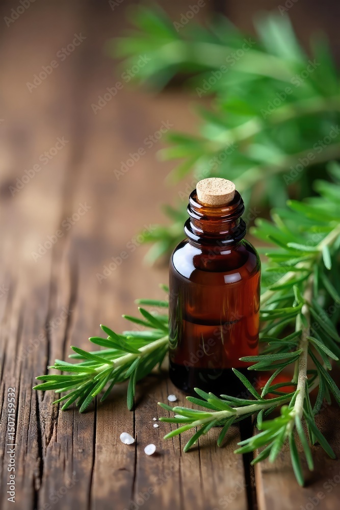 Aromatic rosemary sprigs and essential oil bottles on rustic wooden background Perfect for aromatherapy, beauty, and holistic wellness imagery , wellness, bottle, skincare Aromatic rosemary sprigs and essential oil bottles on rustic wooden background Perfect for aromatherapy, beauty, and holistic wellness imagery , wellness, bottle, skincare