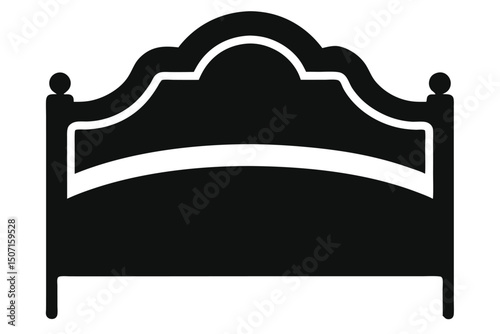 Ornate Black Bed Frame Silhouette with Arched Headboard Design Element Isolated