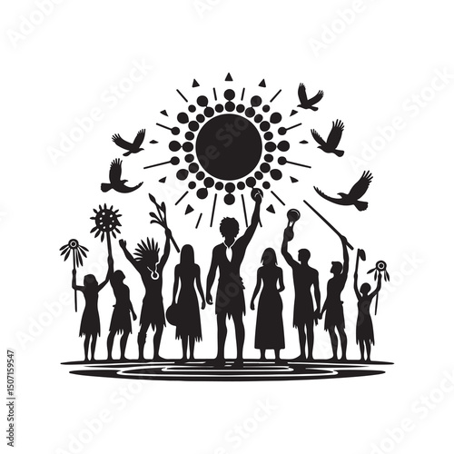 NAIDOC WEEK  Silhouette Vector Illustration, Solid White Background.