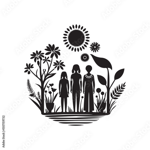 NAIDOC WEEK  Silhouette Vector Illustration, Solid White Background.