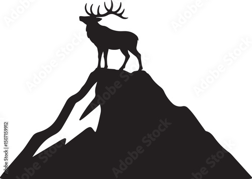 elk standing on the top of the mountain silhouette vector art illustration