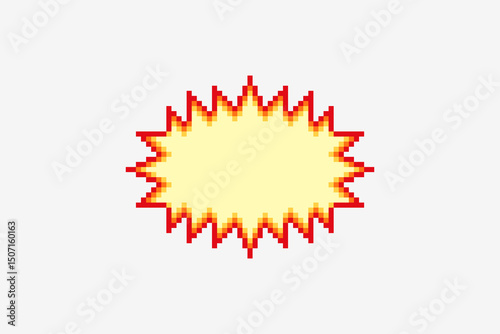 Pixel art comic boom, explosion clip art, speech bubble element. Vector illustration on isolated background.