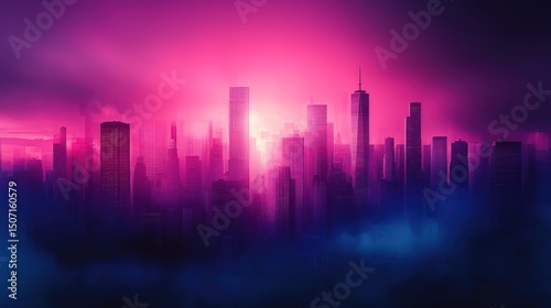 Neon city skyline at dawn photo