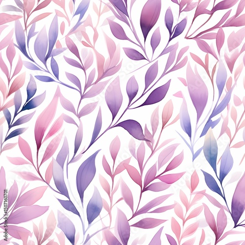 Wallpaper Mural Soft Pink & Purple Botanical Leaves – Seamless Pattern (Generative AI) Torontodigital.ca