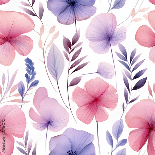 Soft Pink & Purple Botanical Leaves – Seamless Pattern (Generative AI)