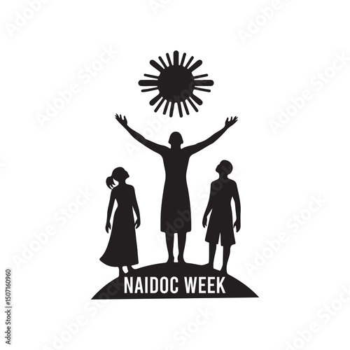 NAIDOC WEEK  Silhouette Vector Illustration, Solid White Background.