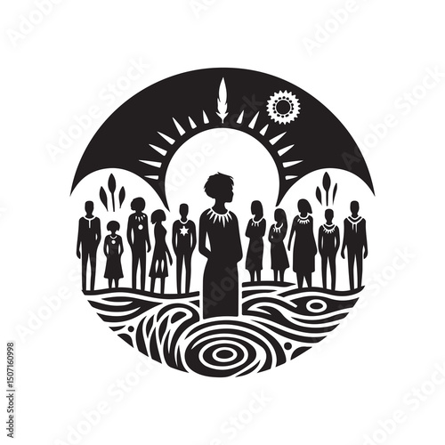 NAIDOC WEEK  Silhouette Vector Illustration, Solid White Background.