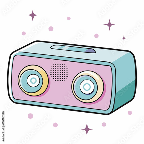 Cartoon wireless speaker in pastel colors with round speakers  
