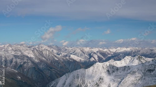 Snow covered mountains landscape on January, winter season on Dagu Glacier, The park offers panoramic views of snow-capped mountains, pristine lakes, China 