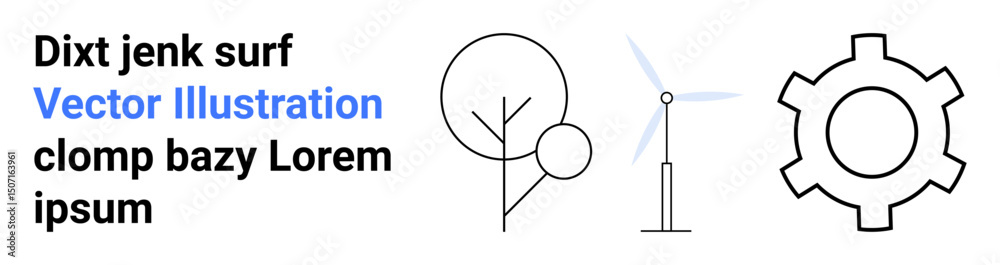 Minimalist wind turbine, tree, and gear representing renewable energy, nature conservation, and technology. Ideal for sustainability, energy, development, ecology clean tech green innovation Minimalist wind turbine, tree, and gear representing renewable energy, nature conservation, and technology. Ideal for sustainability, energy, development, ecology clean tech green innovation
