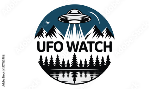UFO Spaceship Above Horizon Logo Design