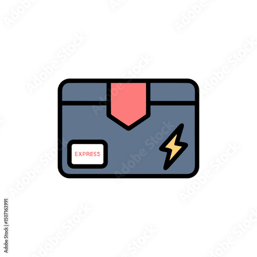 Express delivery package with lightning symbol in flat design  