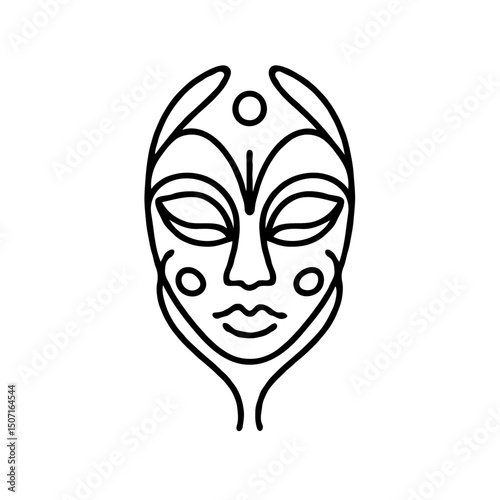 Abstract African mask design with line art style on white background  