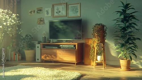 Bright Living Room with Modern Furniture, Large Windows, and Decorative Plants, Creates a Cozy and Stylish Indoor Space