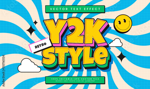 Y2k style retro, editable vector text effect. Suitable for old comic vintage theme.