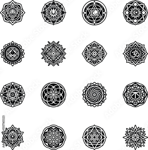 Set of Filled Style Geometric Enlightenment Symbols 

