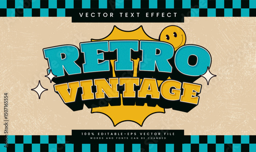 Retro Vintage, editable vector text effect. Classic minimalist concept, suitable for old comic grunge theme.