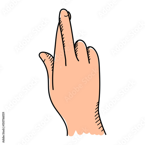Hand with crossed fingers vector isolated. Hand-drawn illustration of human hand showing crossed finger as a form of good luck superstition. Hand gesture.