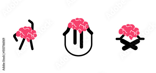 Cute brain organ doing exercise meditation, mental health wellness illustration