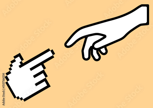 Digital click cursor touching hand illustration