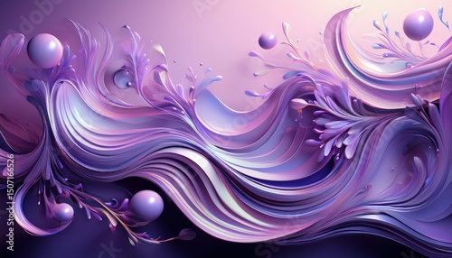 Abstract Purple and Cream Swirls with Spheres