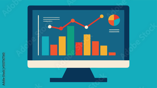 Computer Screen Displaying Graphs A computer screen displays fluctuating graphs and charts illustrating the analysis of financial data during an investigation.