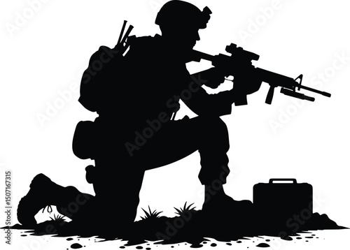 Soldier silhouette vector illustration isolated on a white background